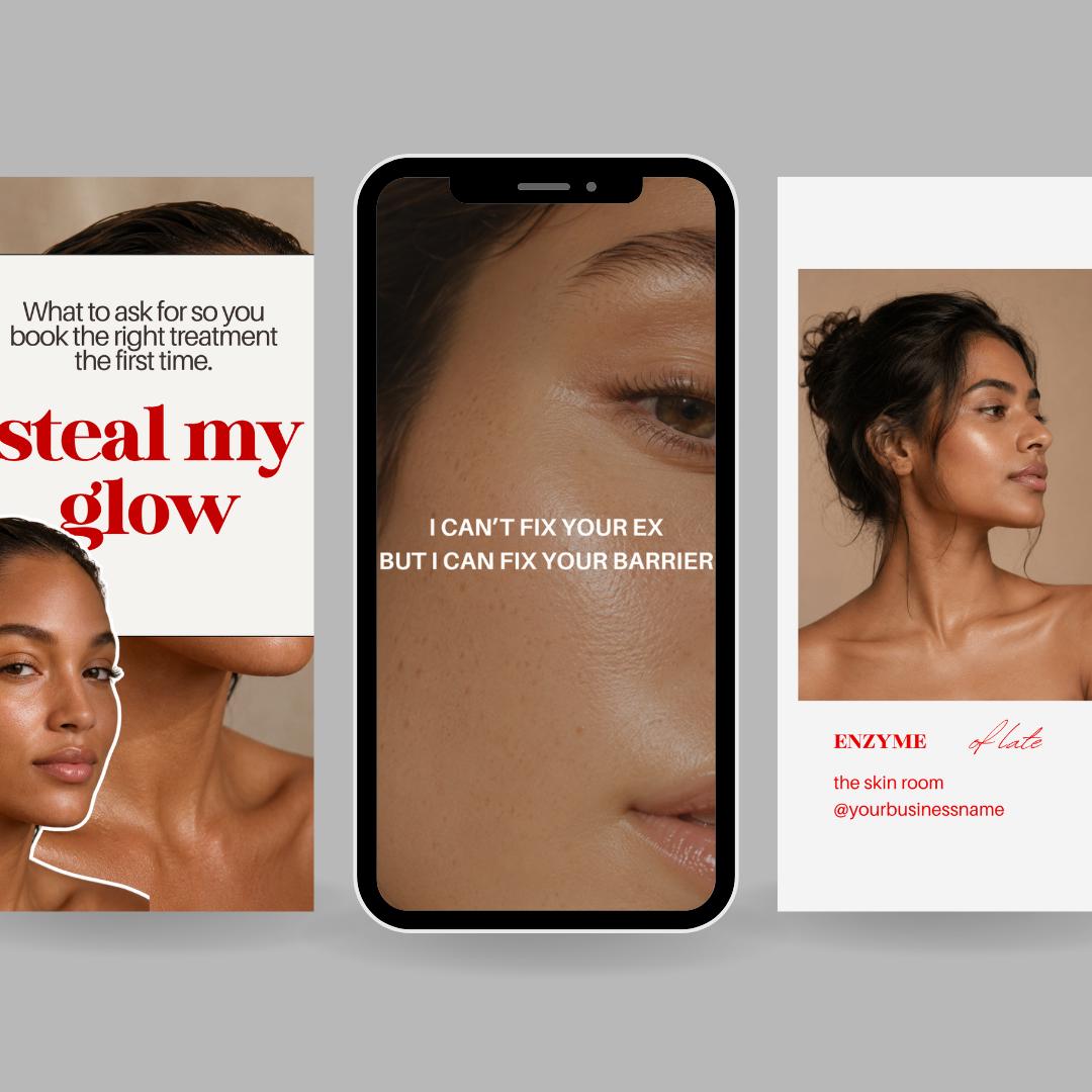 Bold Red Esthetician Instagram Templates, Skin Clinic Booking Posts (25 Pack)