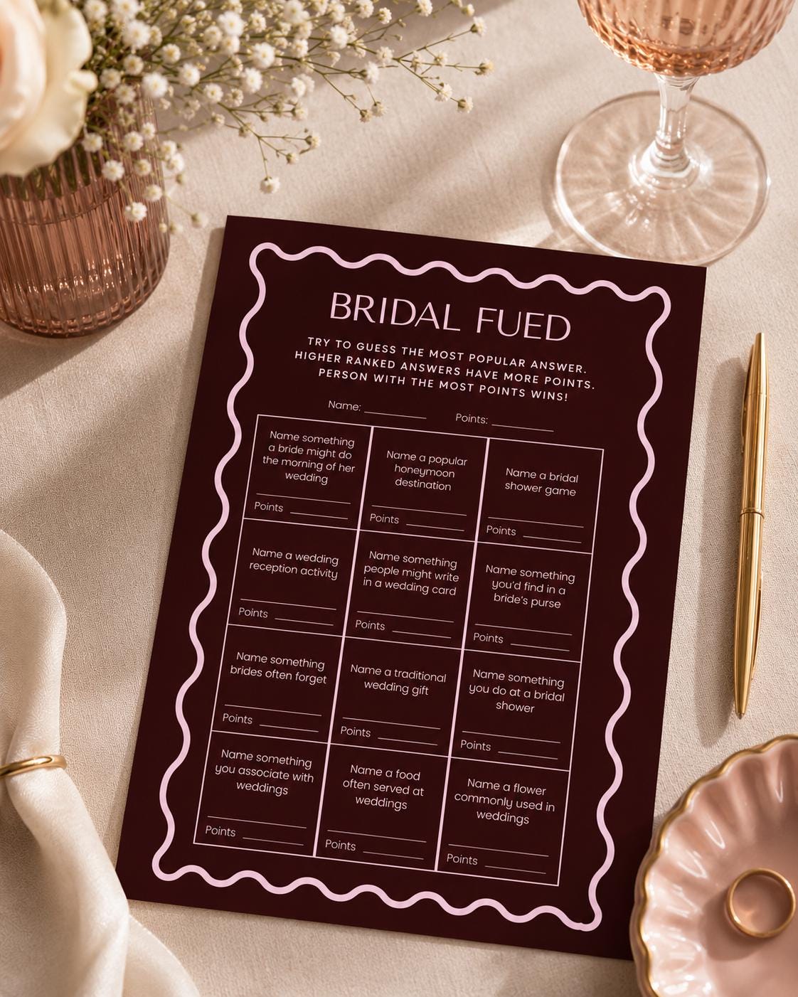 Bridal Shower Games Printable | Bridal Feud Game | Wedding Shower Family Feud Activity | Instant Download Hens & Bachelorette Party Game