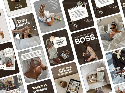 Editable Instagram Templates Canva | Brown Templates Content Pack | 58 Social Media Post Templates