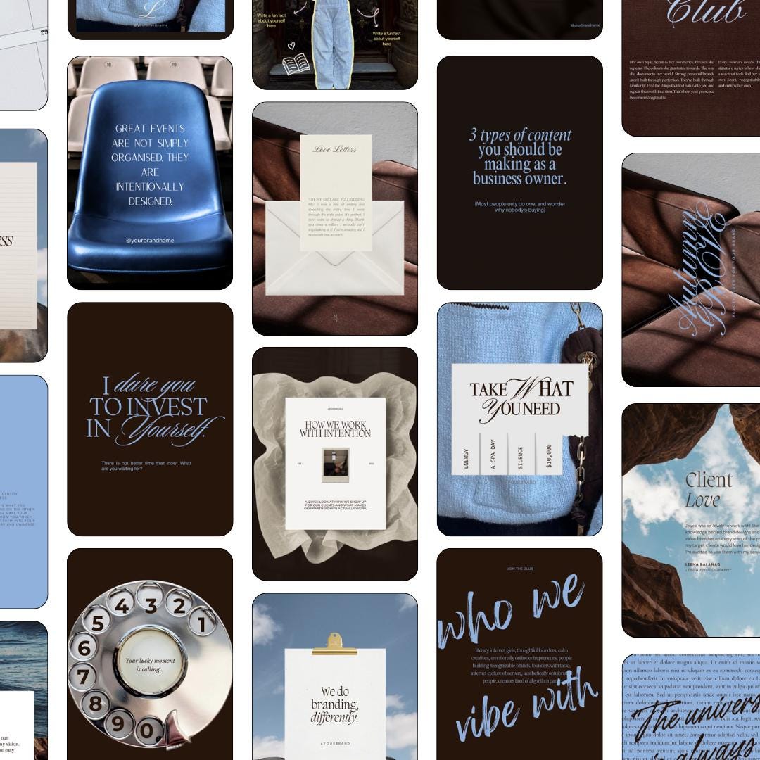Pinterest Inspired Social Media Templates |  Blue Dark Brown | Editable Social Media for Business Owners Aesthetic