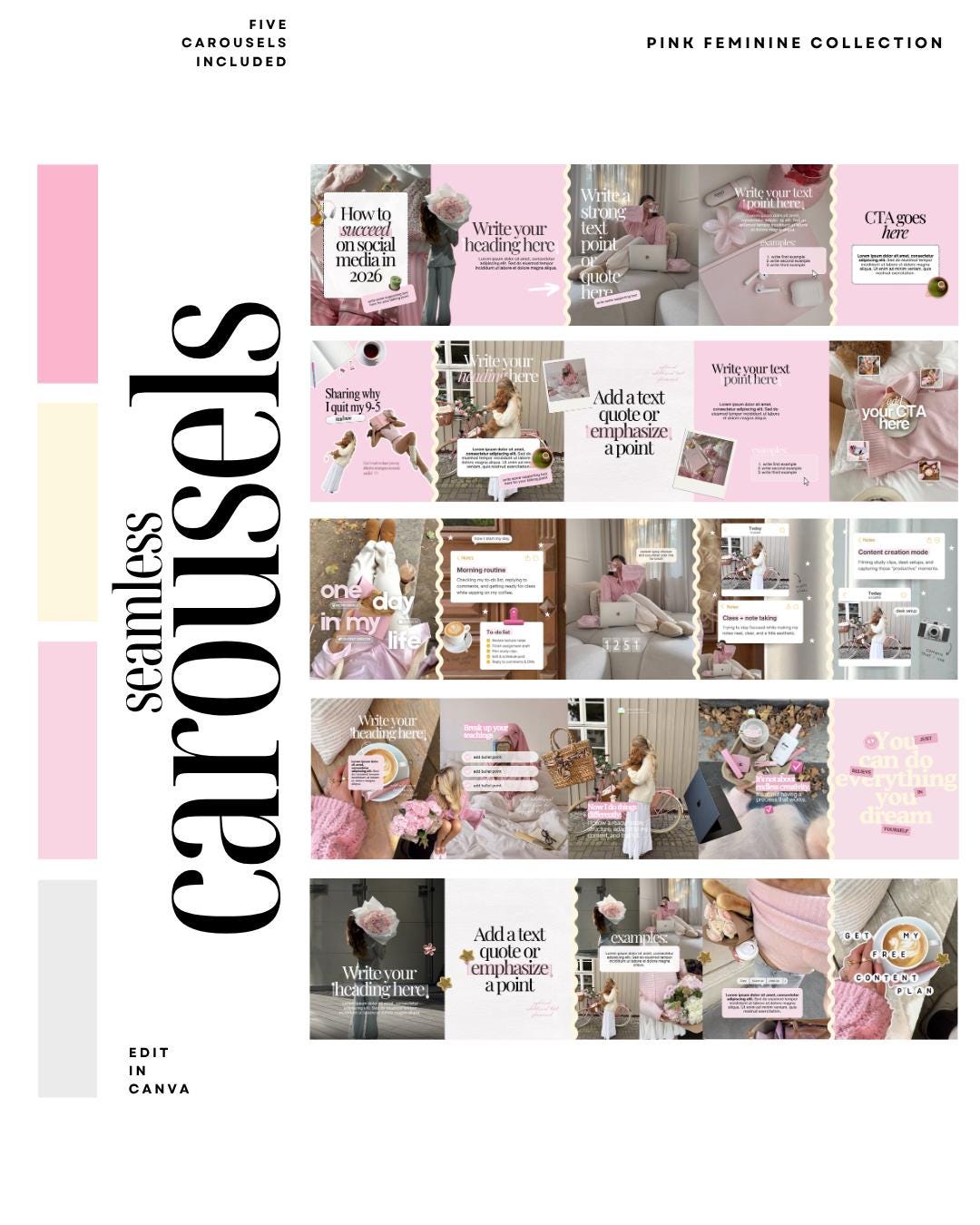 Pink Feminine Instagram Carousel | Aesthetic Instagram Carousel | Carousel Instagram Posts | Girly Carousels Posts | Instagram Canva Posts
