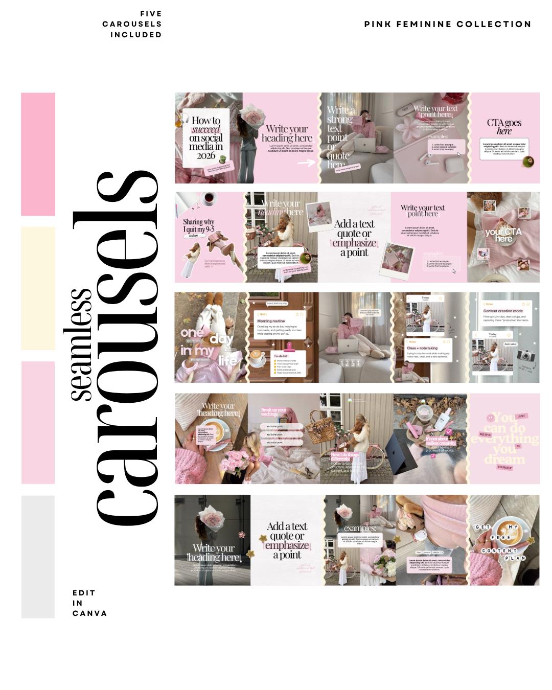 Pink Feminine Instagram Carousel | Aesthetic Instagram Carousel | Carousel Instagram Posts | Girly Carousels Posts | Instagram Canva Posts