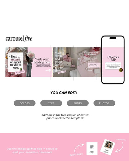 Pink Feminine Instagram Carousel | Aesthetic Instagram Carousel | Carousel Instagram Posts | Girly Carousels Posts | Instagram Canva Posts