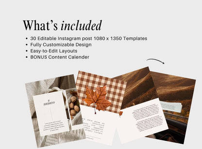 Autumn Instagram Templates | Cozy Lifestyle Canva Posts | Brown Aesthetic Social Media Templates
