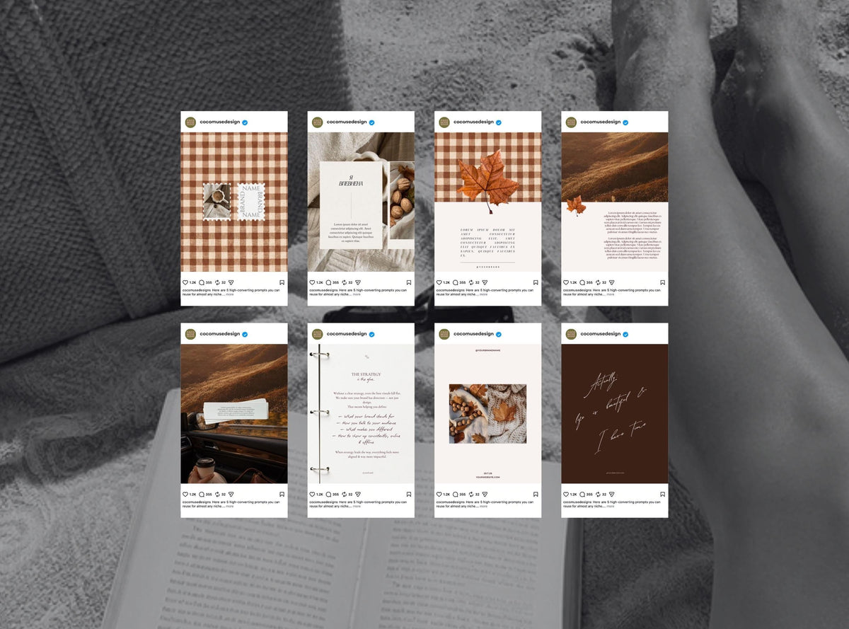 Autumn Instagram Templates | Cozy Lifestyle Canva Posts | Brown Aesthetic Social Media Templates