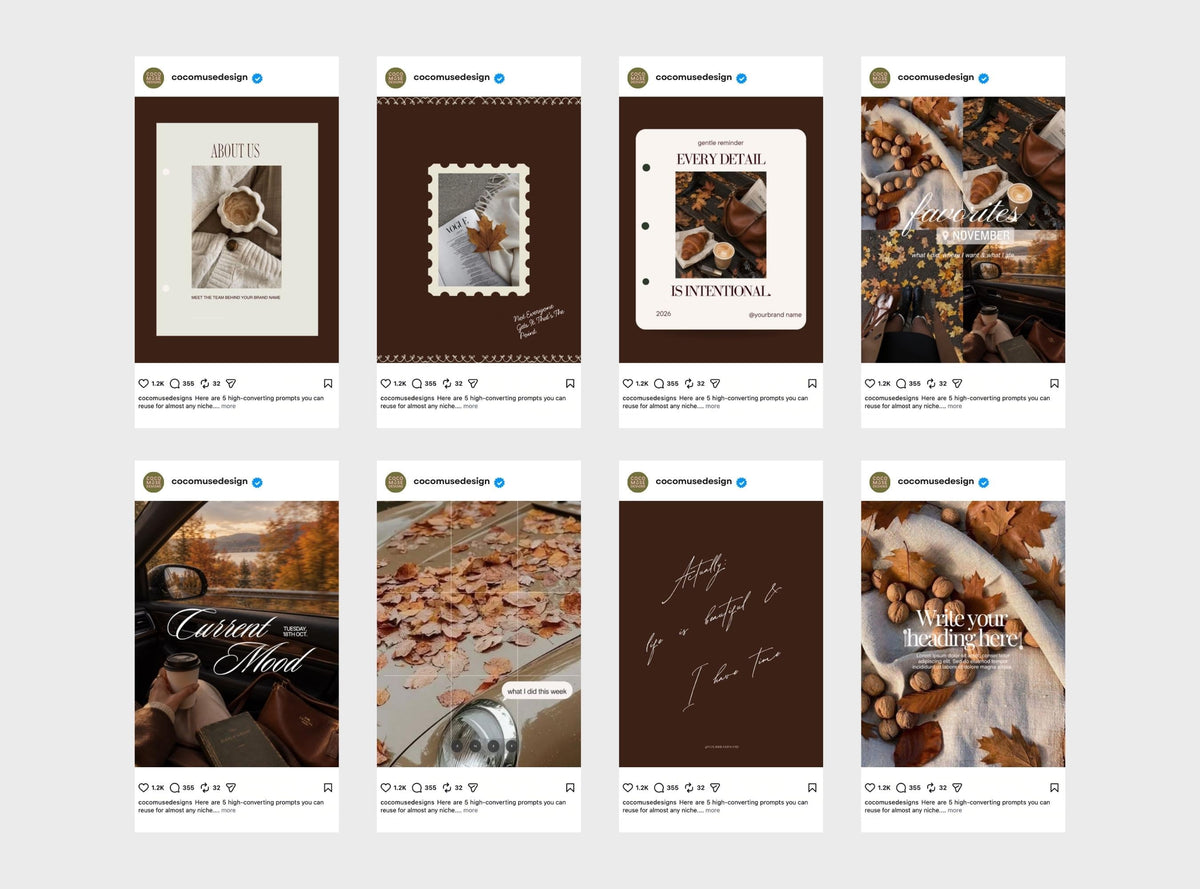 Fall Content Creator Templates | Autumn Canva Social Media Templates | Cozy Personal Branding Posts