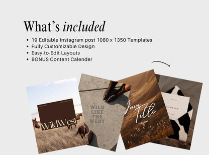 Wild West Instagram Templates | Western Editorial Canva Templates | Cowboy Social Media Posts | Rustic Ranch