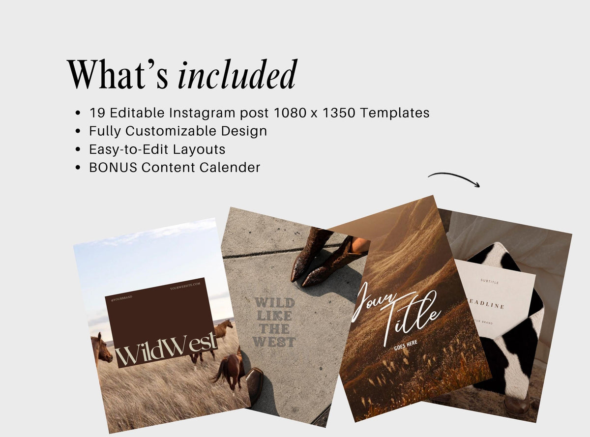 Cowboy Instagram Templates | Western Canva Social Media Templates | Ranch Branding | Rustic Brown Posts