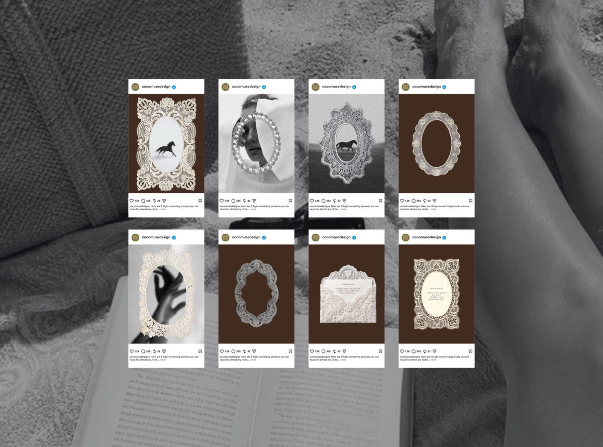 Ornate Lace Instagram Templates | Vintage Editorial Canva Posts | Romantic Wedding Templates | Lace Frame Designs