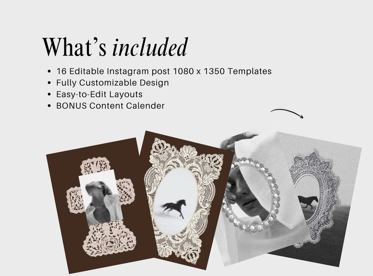 Vintage Lace Instagram Templates | Wedding Canva Templates | Romantic Feminine Social Media Posts | Ornate Frame