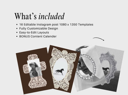 Vintage Lace Instagram Templates | Wedding Canva Templates | Romantic Feminine Social Media Posts | Ornate Frame