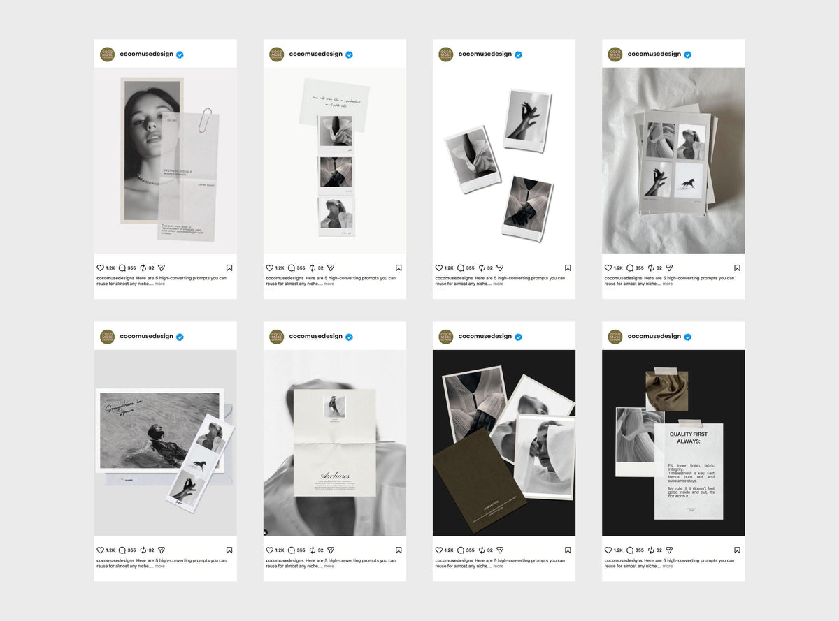 Fashion Instagram Templates | Black and White Social Media Templates | Editorial Photo Collage