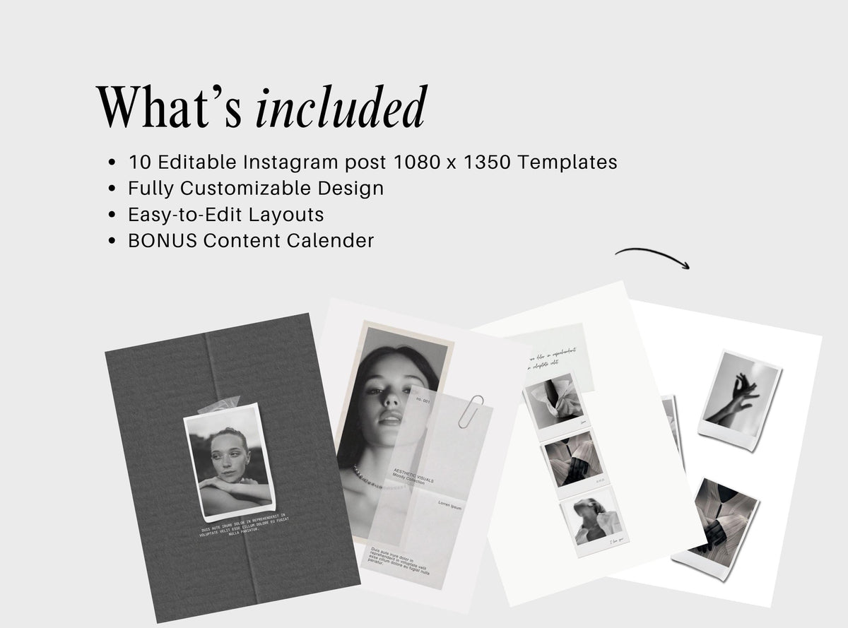 Fashion Instagram Templates | Black and White Social Media Templates | Editorial Photo Collage