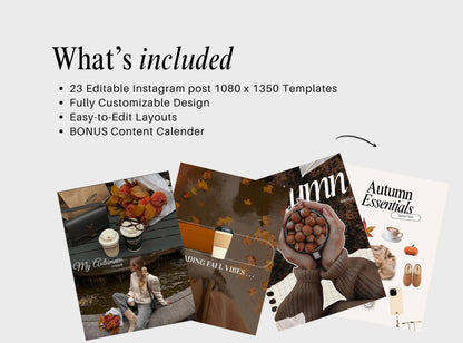 Autumn Instagram Templates | Cozy Girl Canva Templates | Fall Lifestyle Posts | Brown Neutral Social Media Templates
