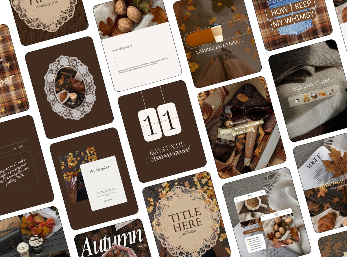 Autumn Instagram Templates | Cozy Girl Canva Templates | Fall Lifestyle Posts | Brown Neutral Social Media Templates