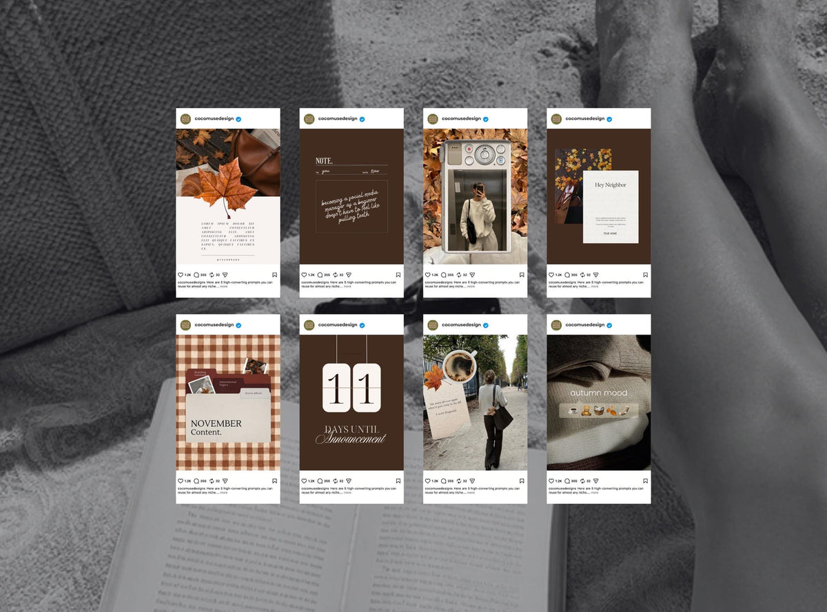 Autumn Instagram Templates | Cozy Girl Canva Templates | Fall Lifestyle Posts | Brown Neutral Social Media Templates