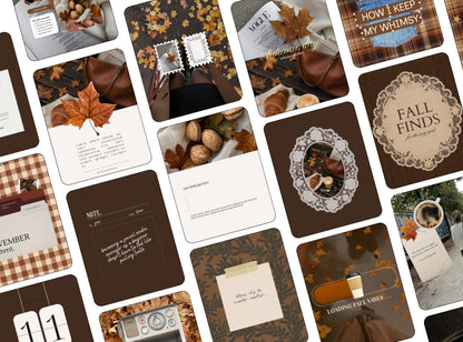 Instagram Templates Fall Aesthetic, 23 Editable Canva Instagram Post Template Bundle, Cozy Autumn Content for Small Business