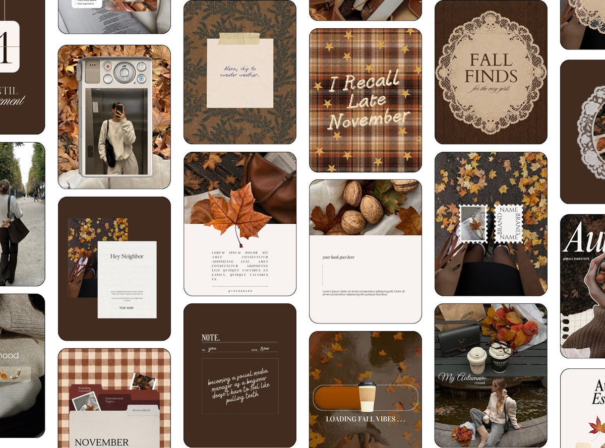 Instagram Templates Fall Aesthetic, 23 Editable Canva Instagram Post Template Bundle, Cozy Autumn Content for Small Business