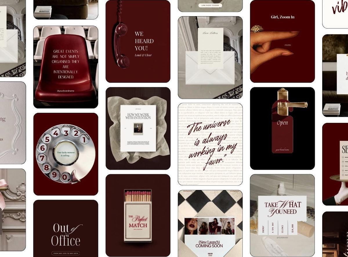 Pinterest Inspired Social Media Templates |  Maroon Burgundy Dark Red | Editable Social Media for Business Owners Aesthetic
