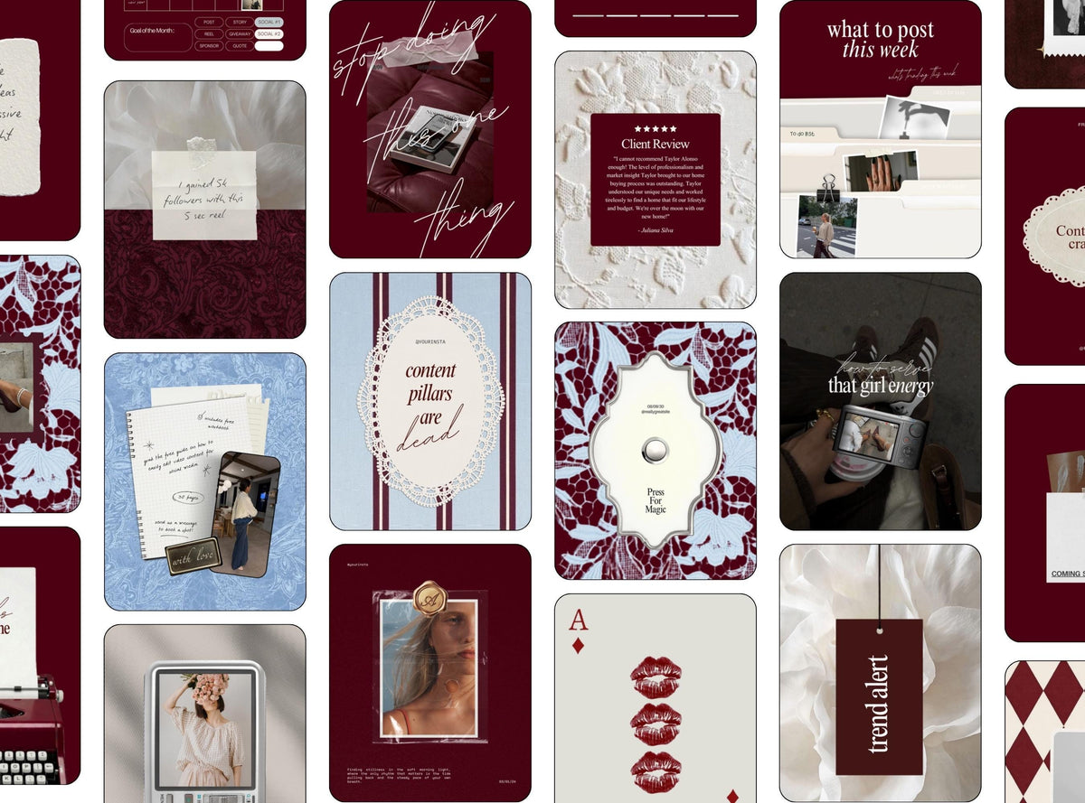 Vintage Editorial Instagram Templates | Canva Social Media Templates | Romantic Collage Posts | Dark Feminine Templates