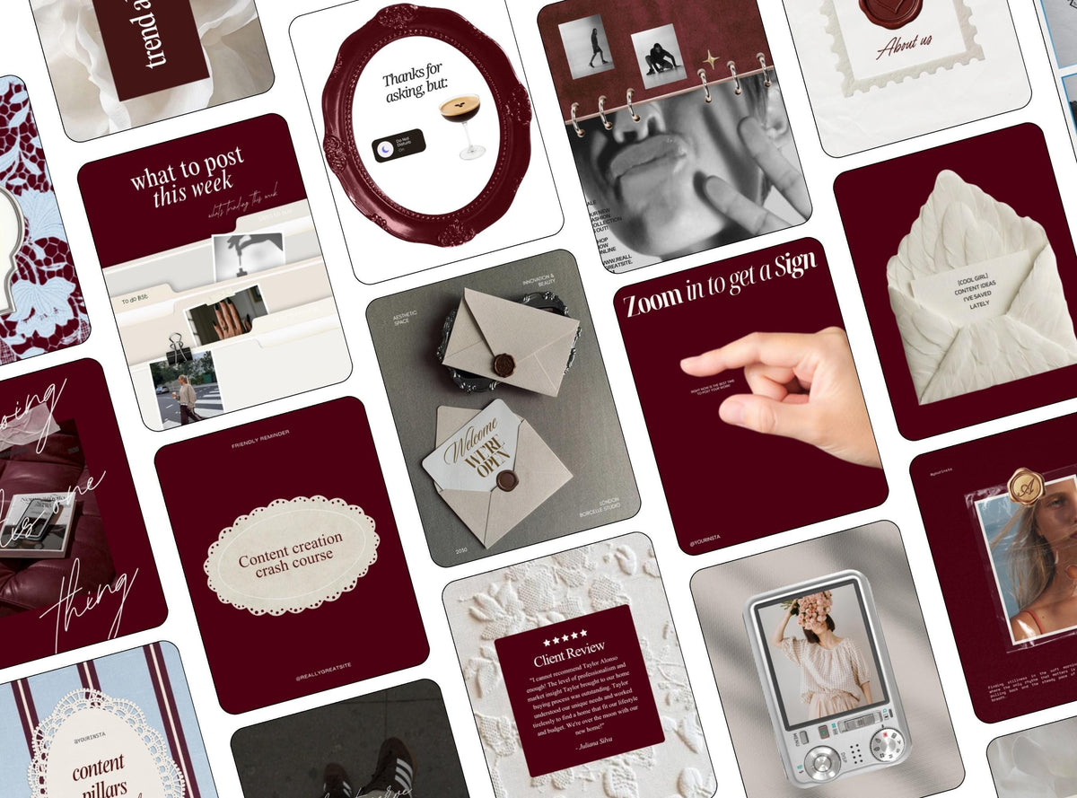Editable Instagram Templates Canva | aesthetic templates Content Pack | 28 Social Media Post Templates | Burgundy Luxury Aesthetic Instagram