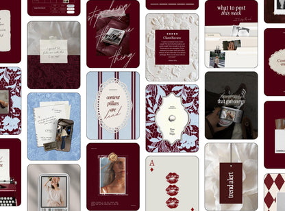 Editable Instagram Templates Canva | aesthetic templates Content Pack | 28 Social Media Post Templates | Burgundy Luxury Aesthetic Instagram