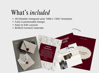 Editable Instagram Templates Canva | aesthetic templates Content Pack | 28 Social Media Post Templates | Burgundy Luxury Aesthetic Instagram