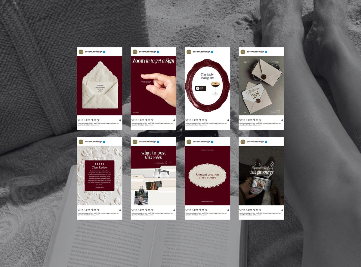 Dark Romantic Instagram Templates Canva | Dark Feminine Social Media Templates | Burgundy Instagram Posts | Vintage Editorial