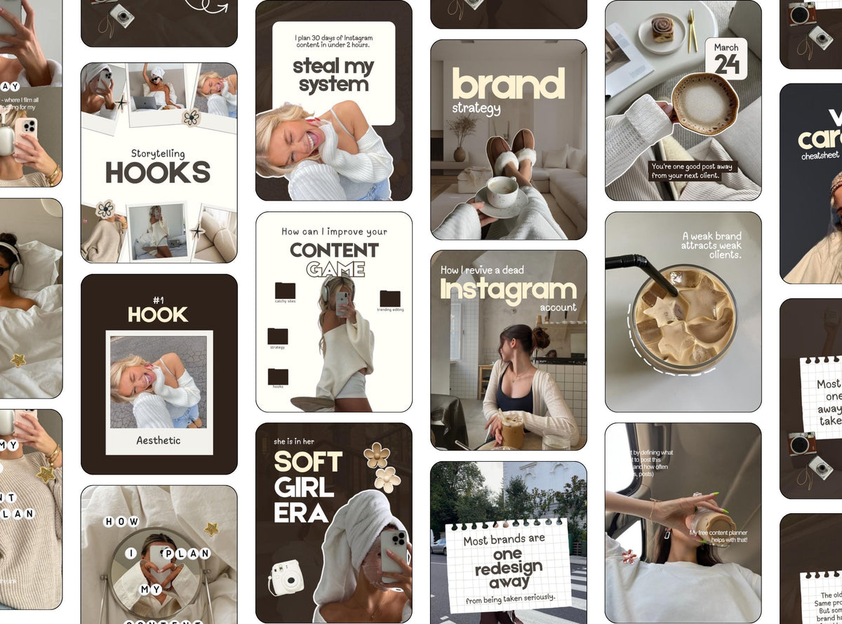58 Canva Instagram Post Templates | Brown Templates Social Media Templates for Small Business Owners
