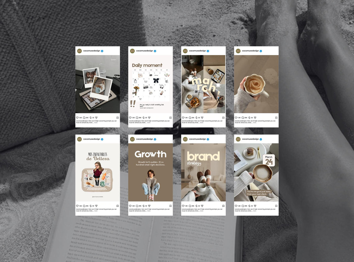 58 Canva Instagram Post Templates | Nuetral Content Creator Social Media Templates for Small Business Owners