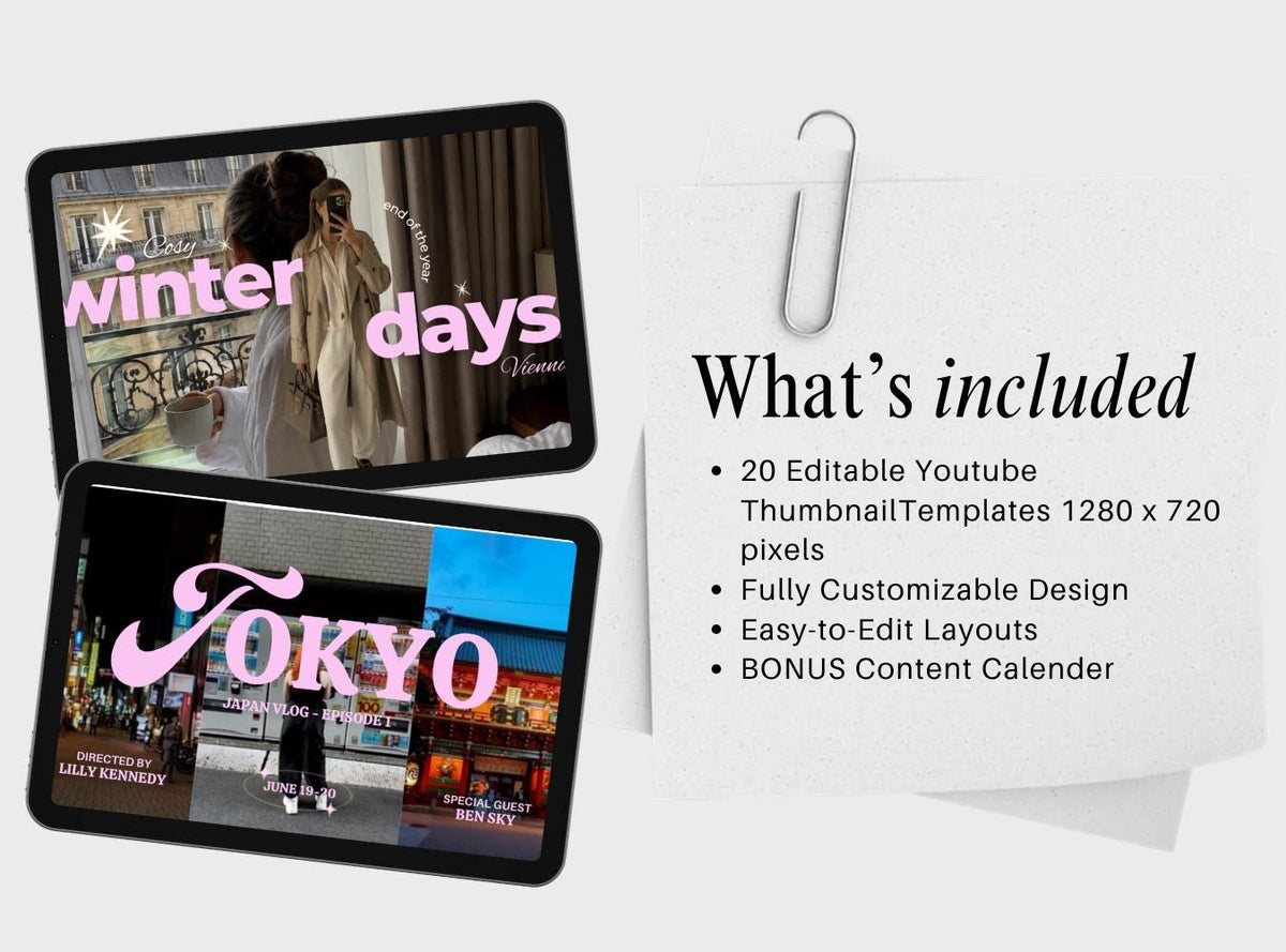 20 Youtube Thumbnails Templates | DIY Youtube Thumbnails | Youtube Branding | Aesthetic Canva Templates | Youtube Branding Kit