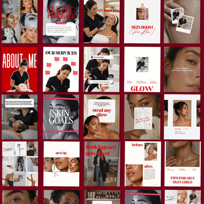 Bold Red Editorial Instagram Templates for Skin Clinics (25 Pack)