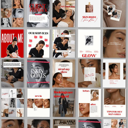 Bold Red Editorial Instagram Templates for Skin Clinics (25 Pack)