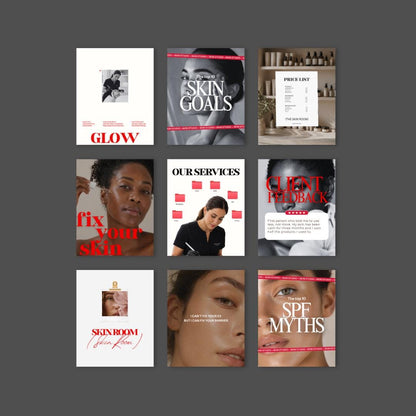 Bold Red Editorial Instagram Templates for Skin Clinics (25 Pack)