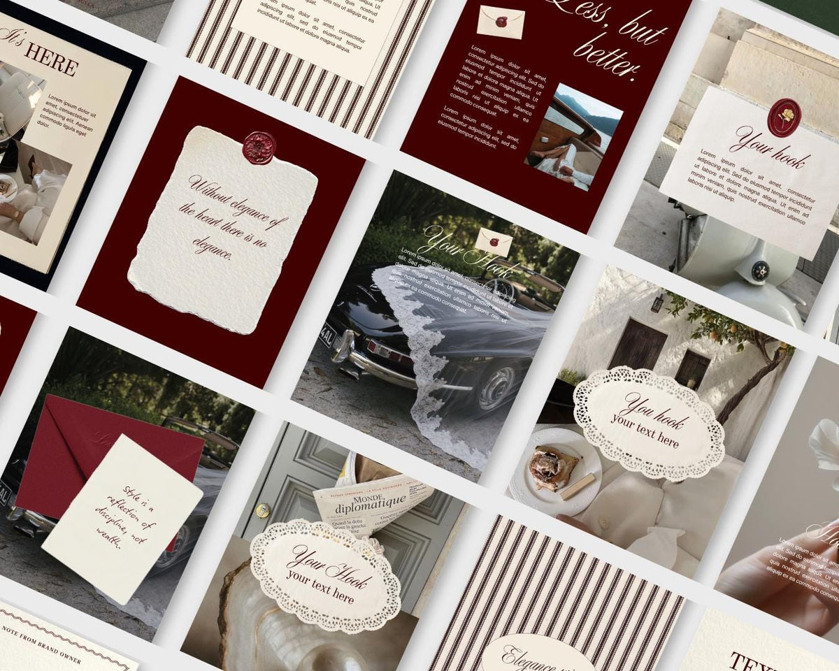 Burgendy Canva Instagram Templates | Old Money Luxury| Dark Red | Editable Social Media for Business Owners Aesthetic