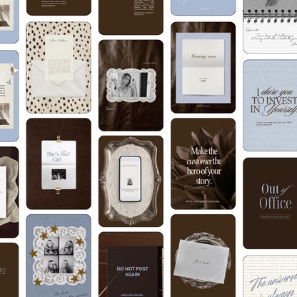 Content Creator Instagram Templates, Coquette Aesthetic Canva Post Templates, Vintage Brown Lace Scrapbook Feed Kit for Influencers, 20 Pack
