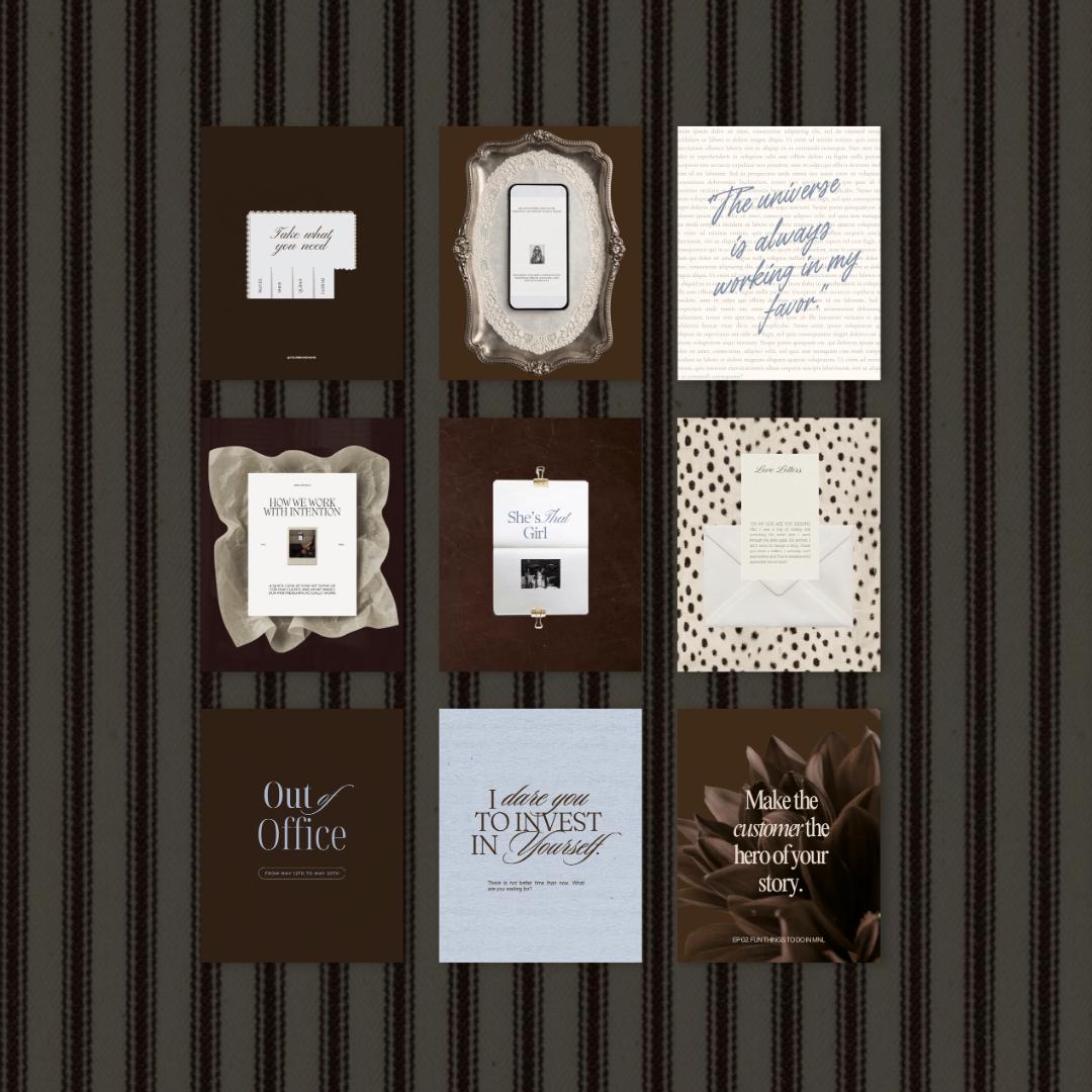 Content Creator Instagram Templates, Coquette Aesthetic Canva Post Templates, Vintage Brown Lace Scrapbook Feed Kit for Influencers, 20 Pack