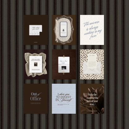 Content Creator Instagram Templates, Coquette Aesthetic Canva Post Templates, Vintage Brown Lace Scrapbook Feed Kit for Influencers, 20 Pack