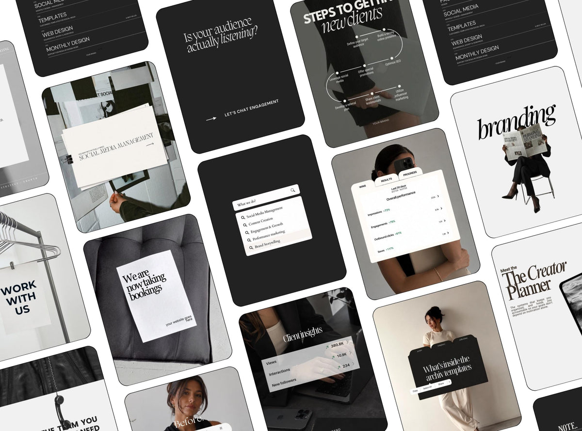 20 Canva Instagram Post Templates | Black and White SMM Social Media Templates for Small Business Owners