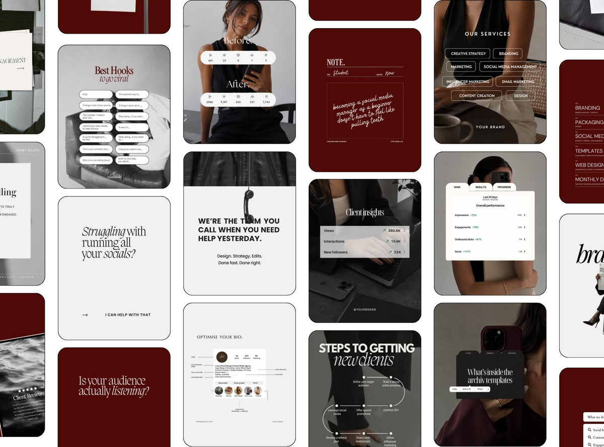 Editable Instagram Templates Canva | Burgundy SMM Content Pack | 20 Social Media Post Templates