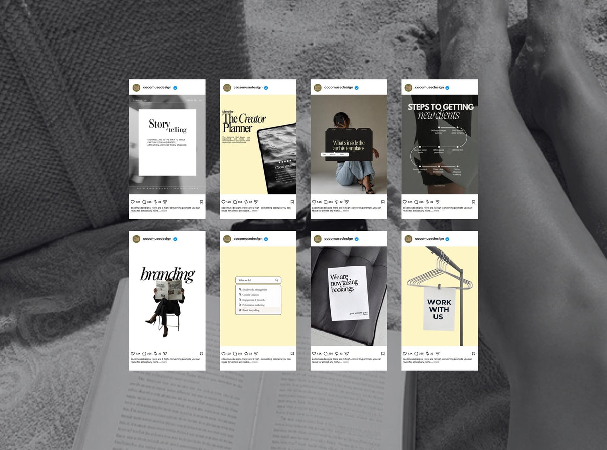 Yellow SMM Instagram Templates | 20 Editable Canva Social Media Post Templates for Small Business