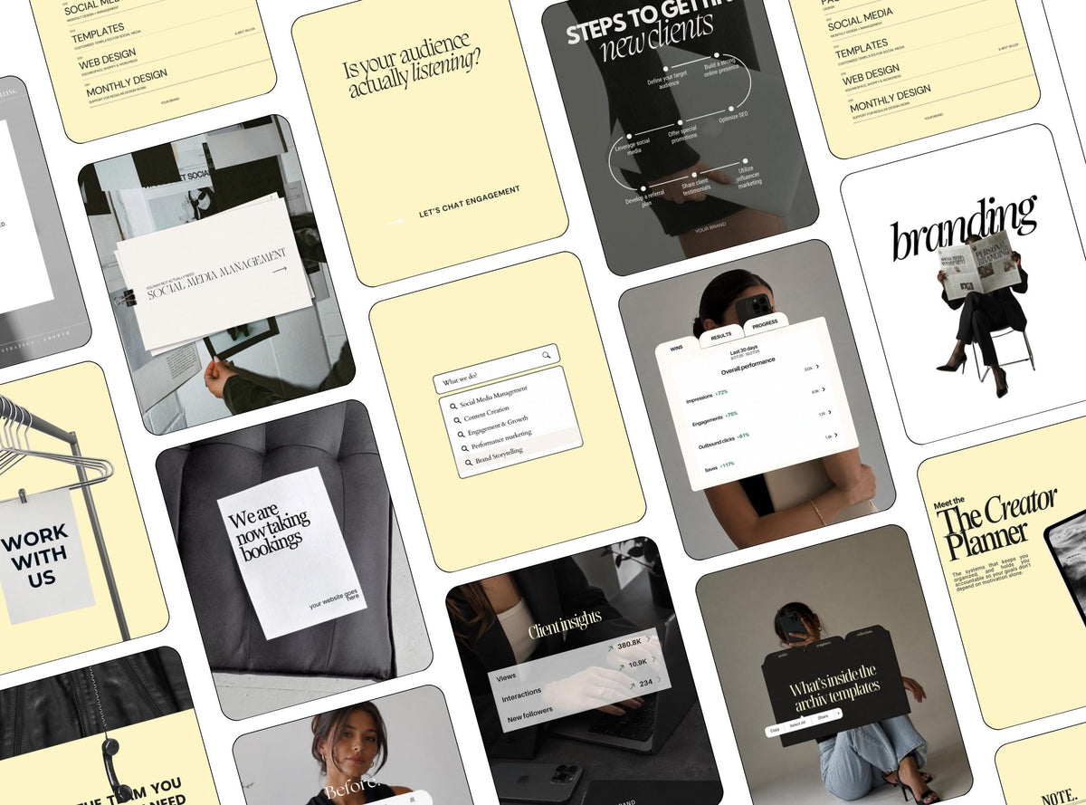 Yellow SMM Instagram Templates | 20 Editable Canva Social Media Post Templates for Small Business