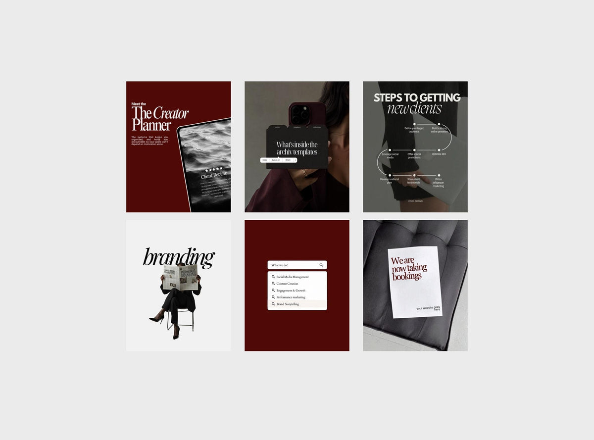 Editable Instagram Templates Canva | Burgundy SMM Content Pack | 20 Social Media Post Templates