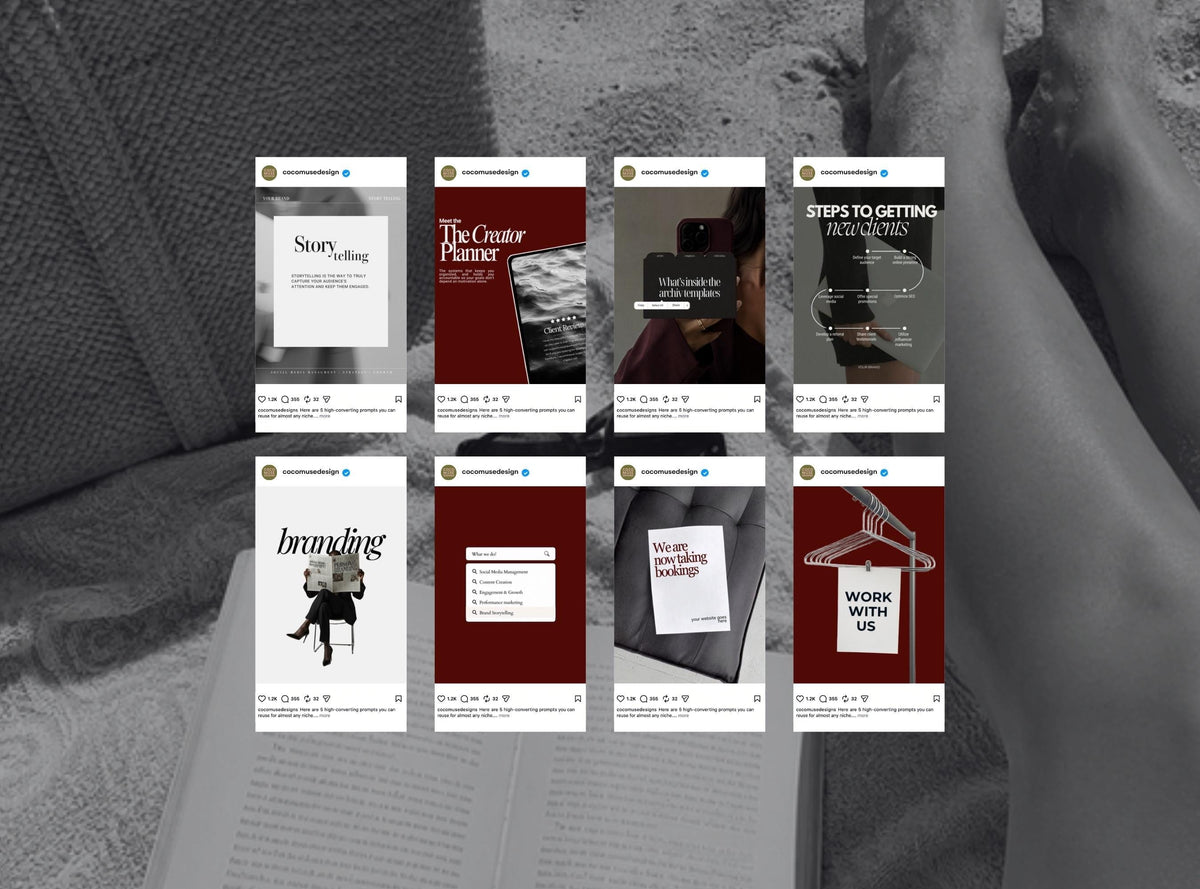 Burgundy SMM Instagram Templates | 20 Editable Canva Social Media Post Templates for Small Business