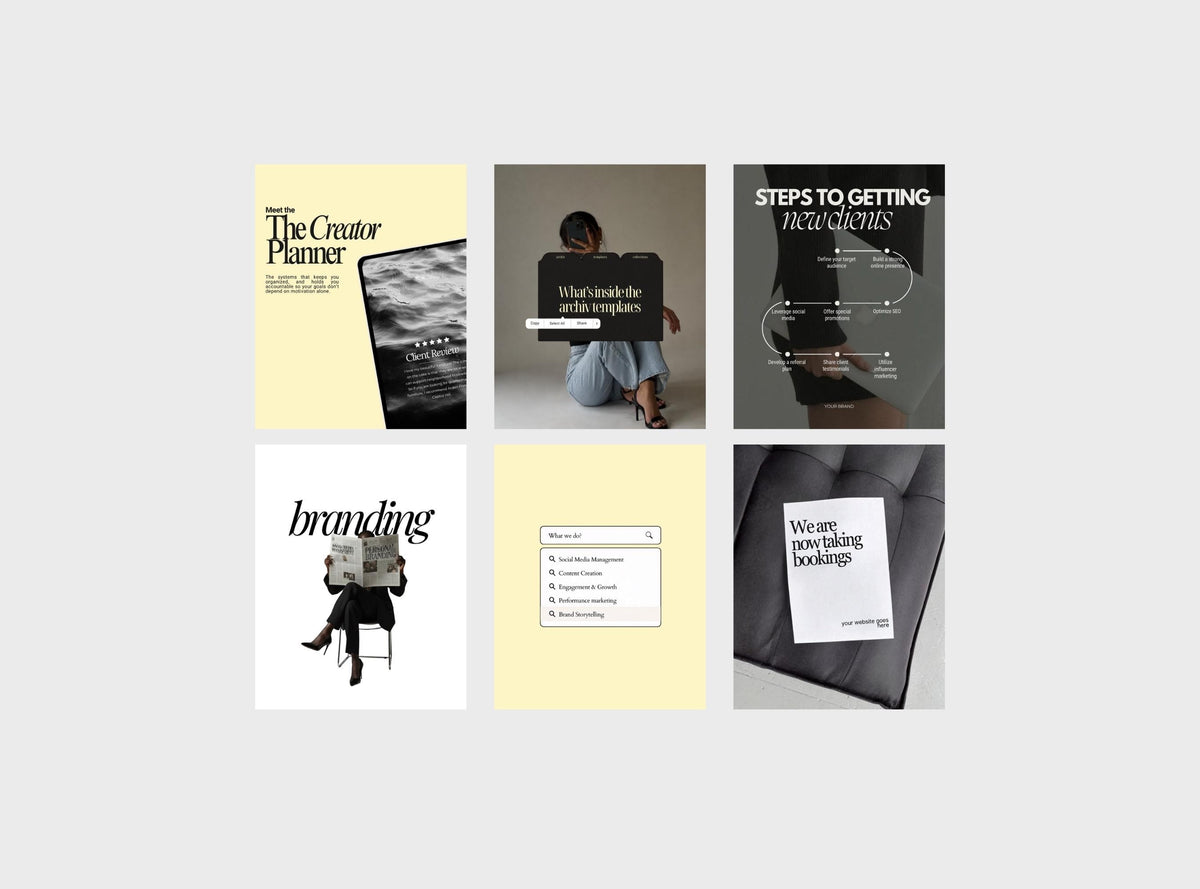 Yellow SMM Instagram Templates | 20 Editable Canva Social Media Post Templates for Small Business