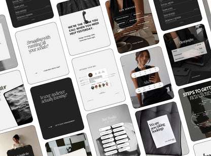 Black and White SMM Instagram Templates | 20 Editable Canva Social Media Post Templates for Small Business
