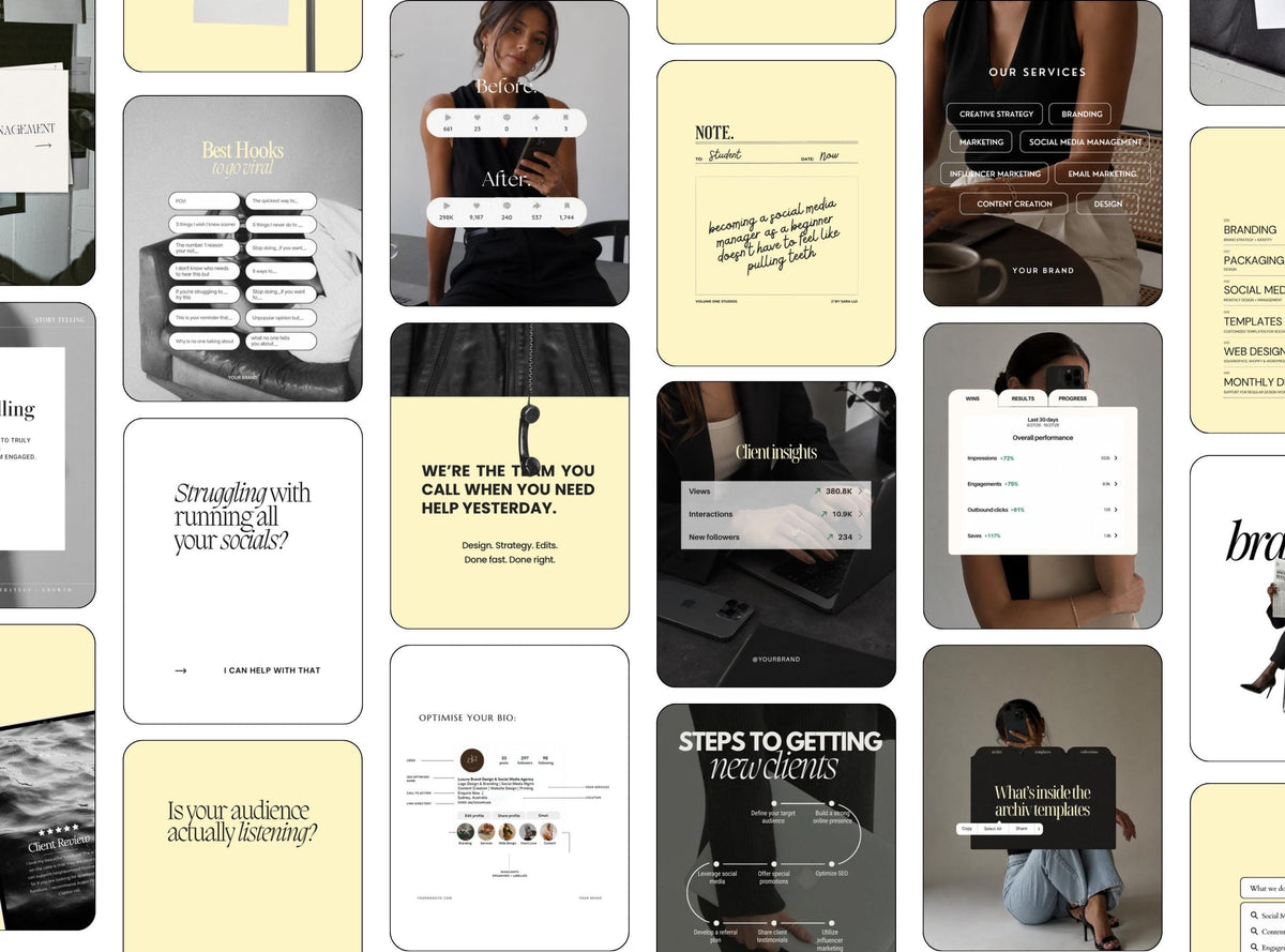 20 Canva Instagram Post Templates | Yellow SMM Social Media Templates for Small Business Owners