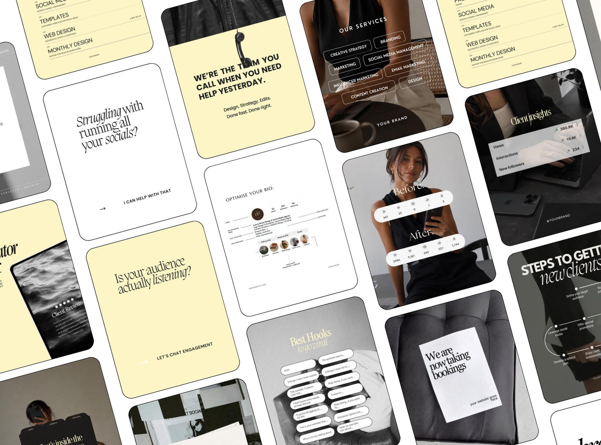 Editable Instagram Templates Canva | Yellow SMM Content Pack | 20 Social Media Post Templates