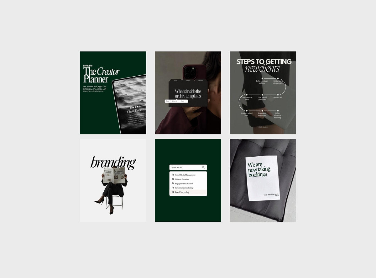 Green SMM Instagram Templates | 20 Editable Canva Social Media Post Templates for Small Business