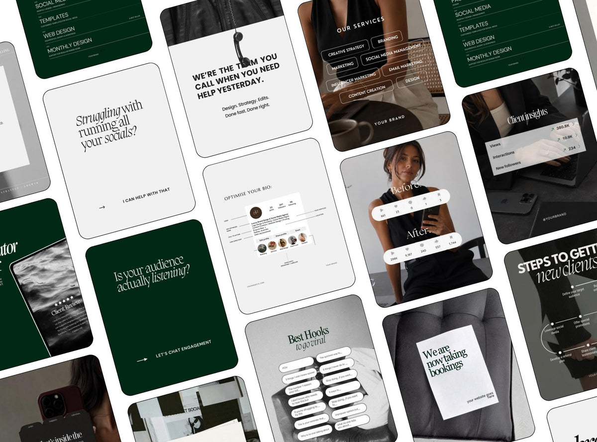Editable Instagram Templates Canva | Green SMM Content Pack | 20 Social Media Post Templates